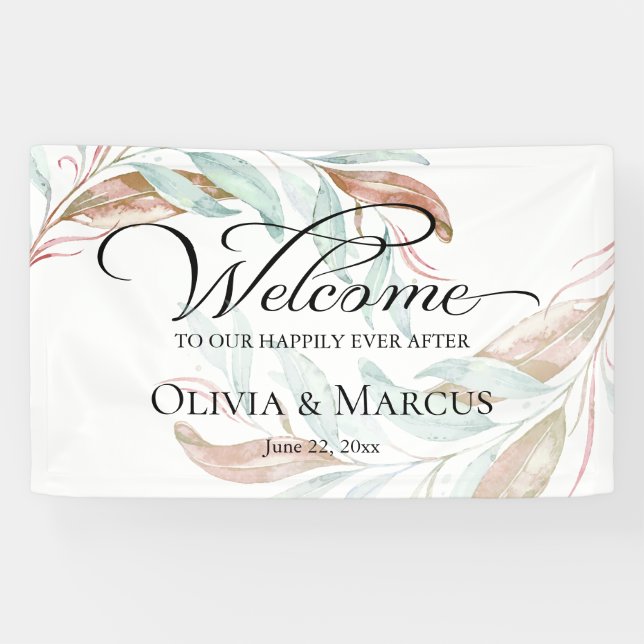 Banderoles Affiche de bienvenue Mariage de l'aquarelle de cor (Horizontal)
