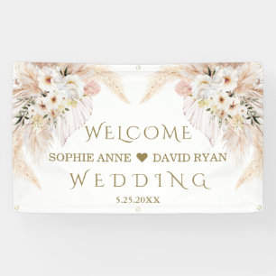 Banderoles Affiche de bienvenue Mariage d'or de Roses blanche