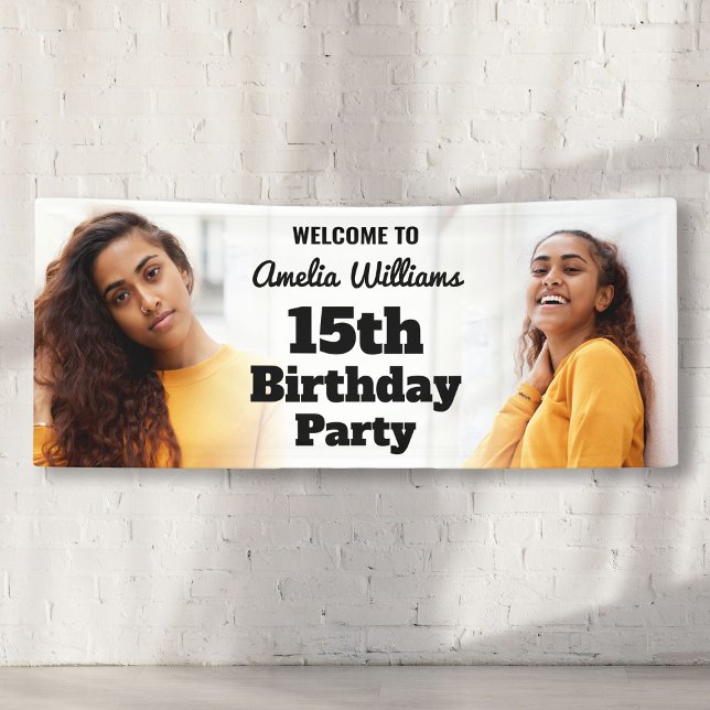 Banderoles Affiche de bienvenue personnalisée 15e anniversair (Personalized Welcome Sign 15th Birthday Girl Photo
)