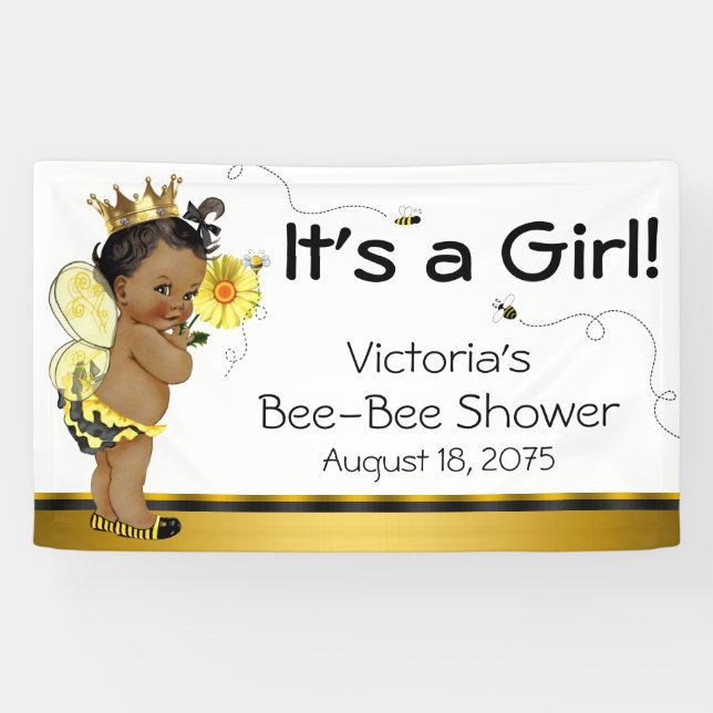 Banderoles African American Girl Bee Baby shower (Horizontal)