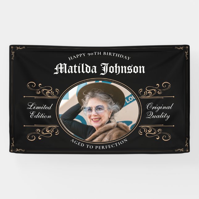 Banderoles Âgé à la perfection 90e Anniversaire Black Gold Cl (Horizontal)