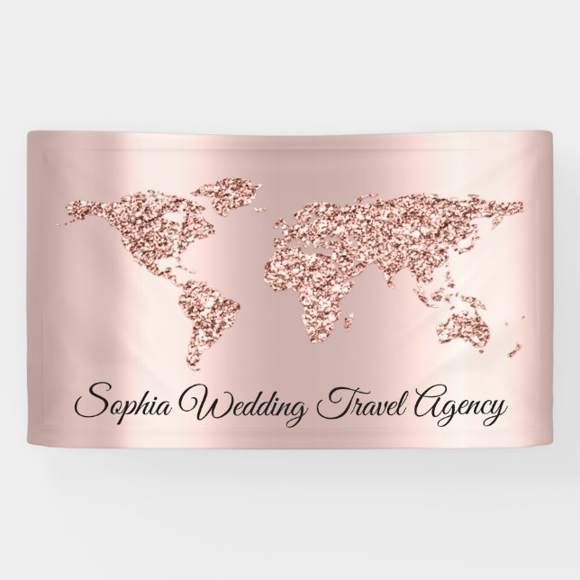 Banderoles Agence de Voyage mariage Carte du monde Globe Rose (Horizontal)