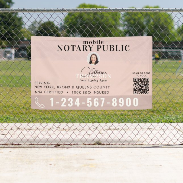 Banderoles Agent de signature notariale Code QR photo rose mo (En situation)