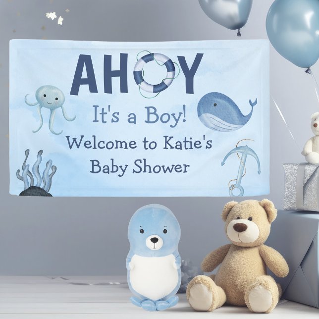 Banderoles Ahoy C'est un garçon Baby shower côtier d'animaux  (Créateur téléchargé)