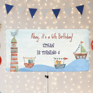 Banderoles Ahoy Nautical kids aquarelle anniversaire