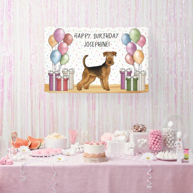 Banderoles Airedale Terrier Cute Dog Pastel Joyeux Anniversai (Fête)