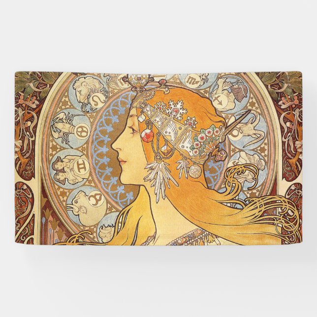 Banderoles Alfonse Mucha Zodiac Art nouveau femme (Horizontal)