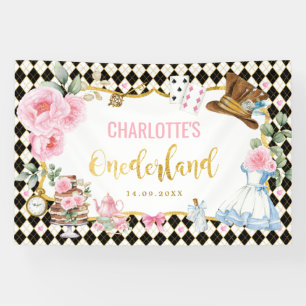 Banderoles Alice au pays des merveilles 1er anniversaire thé