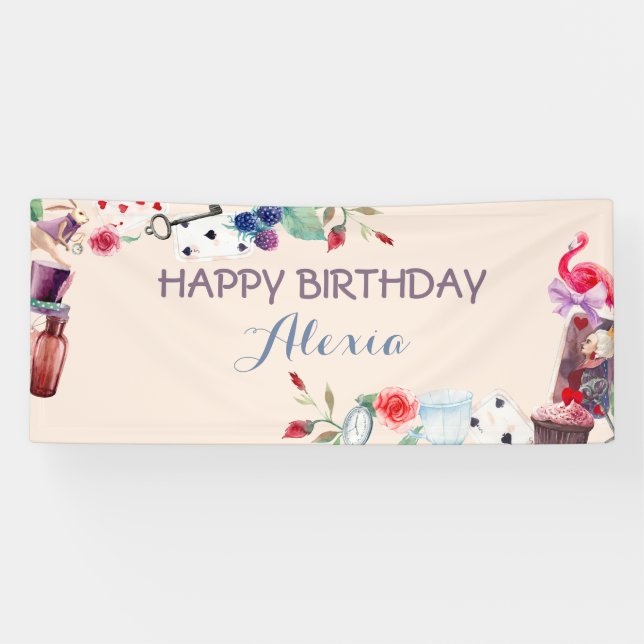 Banderoles Alice au pays des merveilles Thé clé Rose (Horizontal)