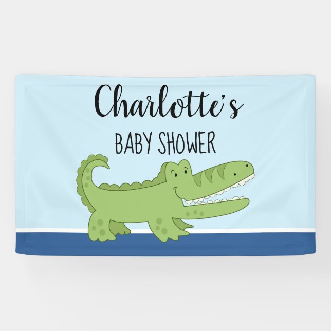 Banderoles Alligator Boy Baby shower Vert Bleu Signal (Horizontal)