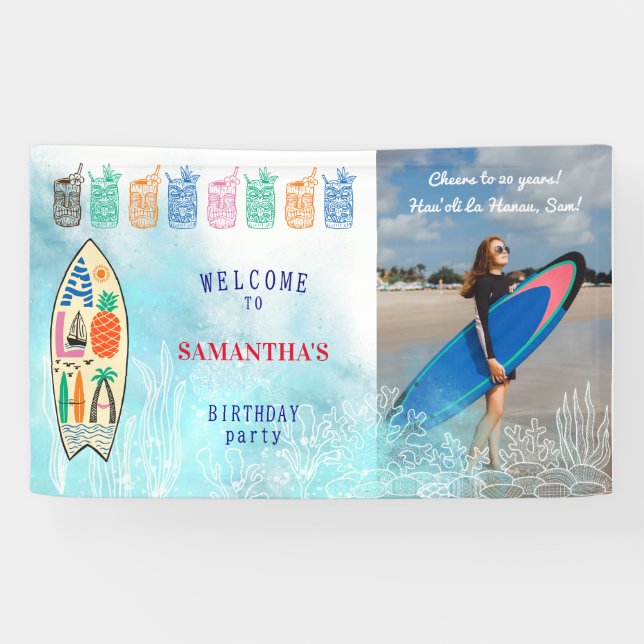 Banderoles Aloha TIKI Tropical Luau Hawaiian Birthday Welcome (Horizontal)