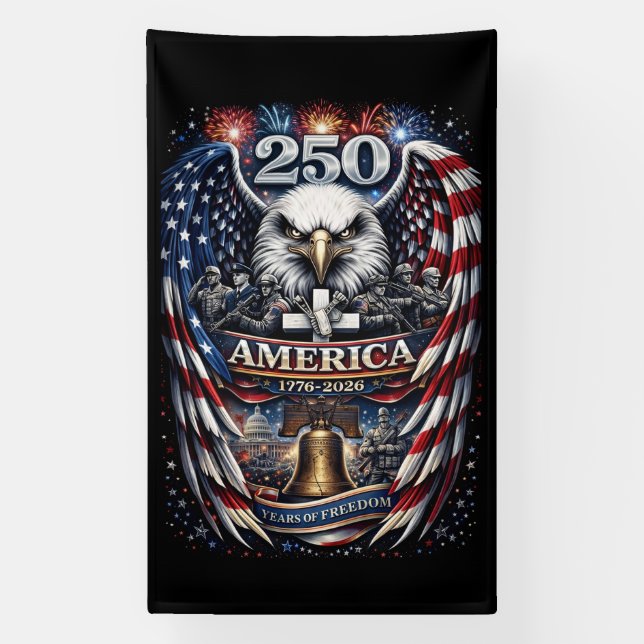 Banderoles America 250 Eagle, Fireworks, and Freedom  (Verticale)