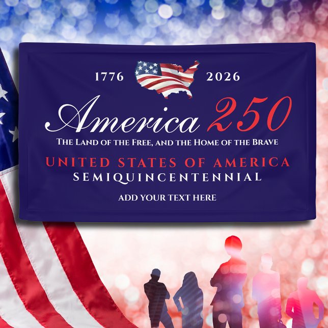 Banderoles America 250 Land of Free Home Brave Patriotic Blue (America 250 Land of Free Home Brave Patriotic Semiquincentennial Celebration Democratic Blue Banner)