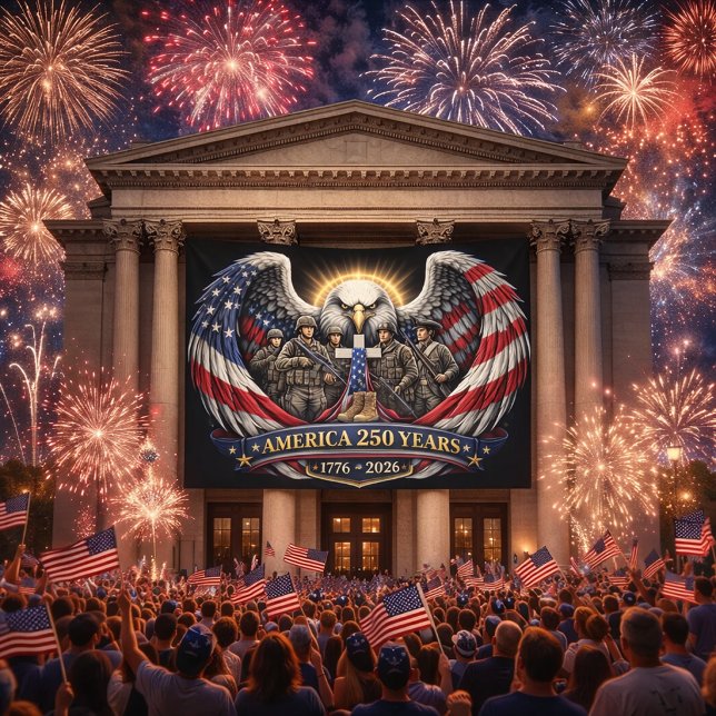 Banderoles America 250 Patriotic Eagle and Military Tribute  (Créateur téléchargé)