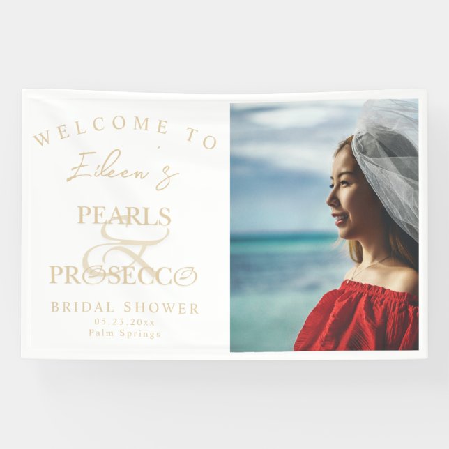 Banderoles Ampersand Perles Blanches & Prosecco Réception de  (Horizontal)