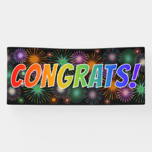 Banderoles Amusement, coloré, arc-en-ciel "CONGRATS !" + Feu