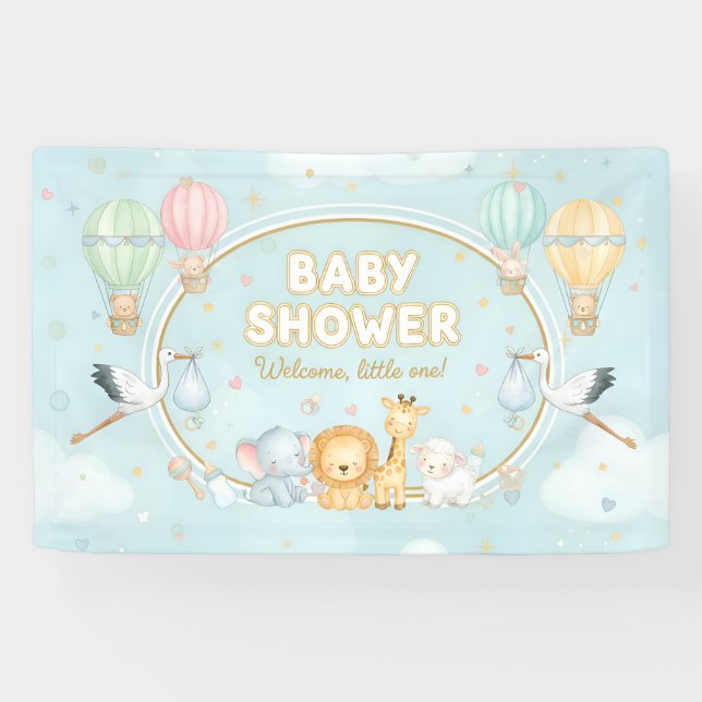 Banderoles Animals Hot Air Balloons Clouds Cute Baby Shower  (Horizontal)
