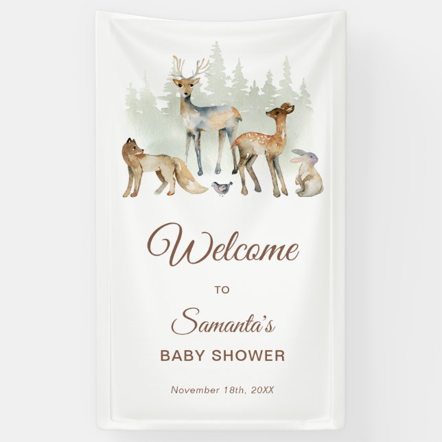 Banderoles Animaux Baby shower boisé Bienvenue (Vertical)