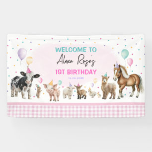 Banderoles Animaux de ferme roses Ballons Fille fête d'annive