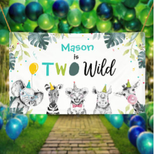 Banderoles Animaux de fête Safari Garçon Deux bleu sauvage fo