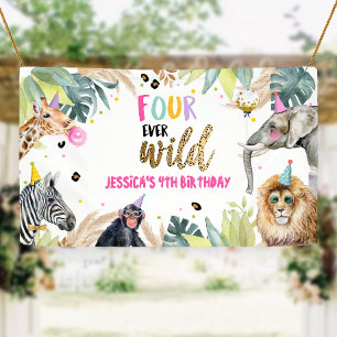 Banderoles Animaux de fête Safari Girl Quatrième anniversaire