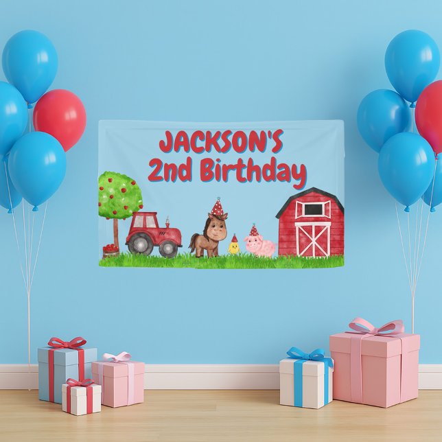 Banderoles Animaux de la Ferme Tracteur 2e Anniversaire (Little boy's farm birthday party banner)