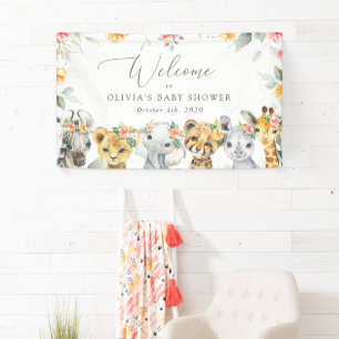 Banderoles Animaux de la jungle, Fleurs, Baby shower d'accuei
