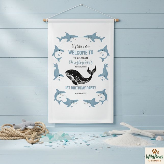 Banderoles Animaux Marins Requin 1er Anniversaire | Sous l'Oc (Sea Animals Shark 1st Birthday | Under the Sea Banner
)