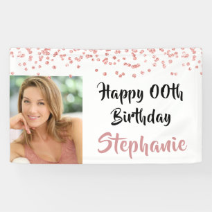 Banderoles Année Anniversaire Rose Gold Confetti Script Photo