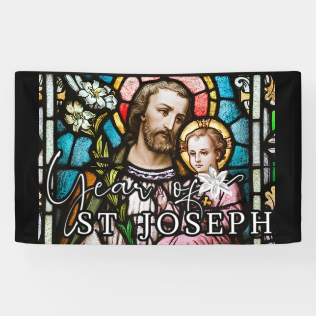 Banderoles Année de Saint-Joseph en verre de verre Jésus reli (Horizontal)