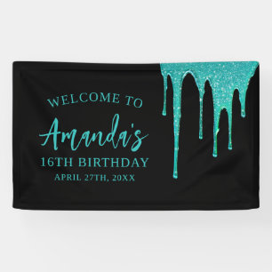 Banderoles Anniversaire 16 ans sucré avec gouttes de paillett