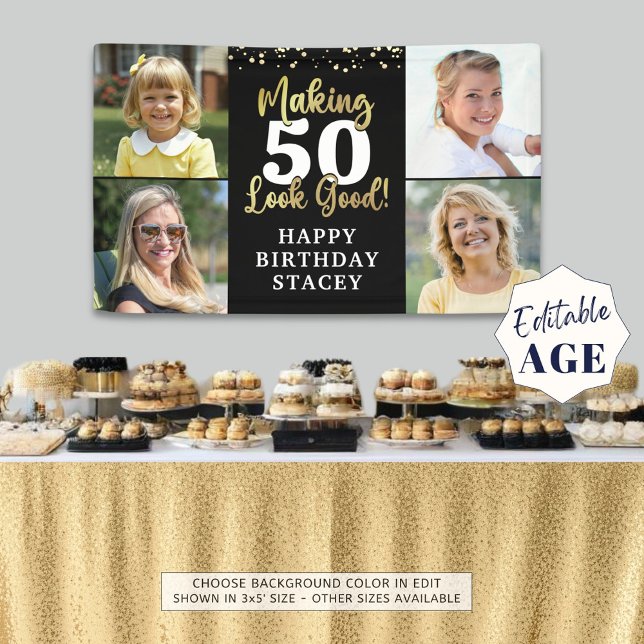 Banderoles Anniversaire 4 Photos rendant AGE Beau Or Noir (Créateur téléchargé)