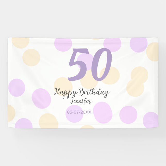 Banderoles anniversaire 50 ans ajouter nom date violet orange (Horizontal)