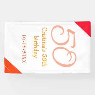Banderoles anniversaire 50 ans orange rouge ajouter nom date