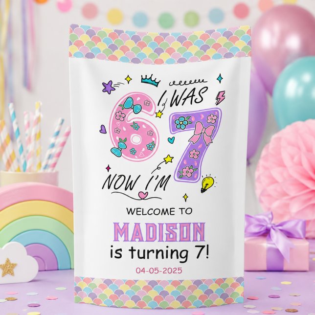 Banderoles Anniversaire arc-en-ciel 7 ans | J'avais 6 ans, ma (Rainbow 7th Birthday | I Was 6, Now 7 | Kids Party Banner
)
