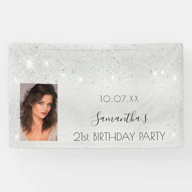 Banderoles Anniversaire argent personnalisé photo parties sci (Horizontal)