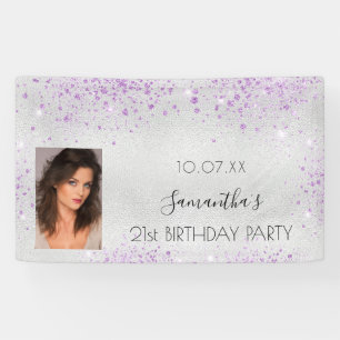 Banderoles Anniversaire argent photo violet parties scintilla