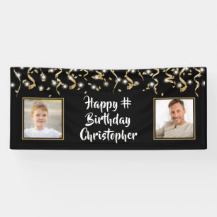 Banderoles Anniversaire Black Gold 2 Photo Lumières Confetti