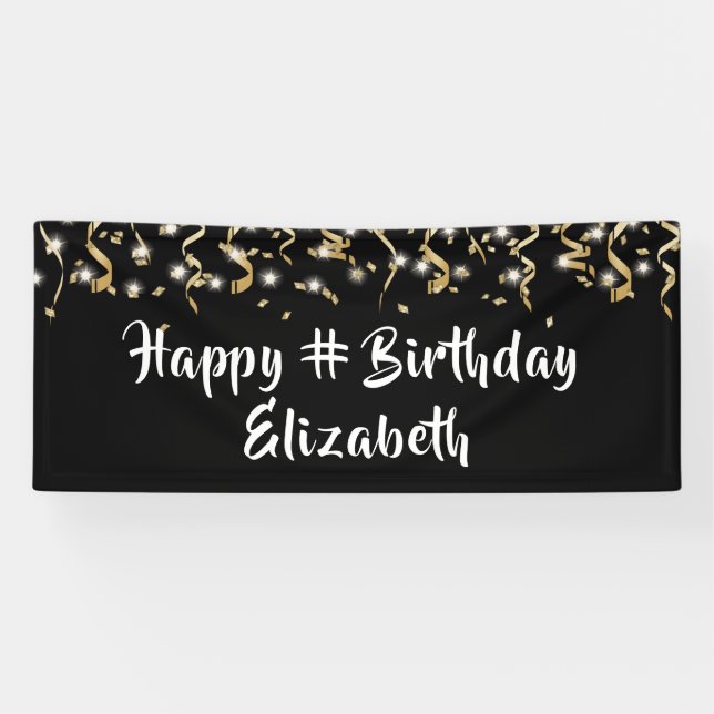Banderoles Anniversaire Black Gold Confetti Streamers Texte P (Horizontal)