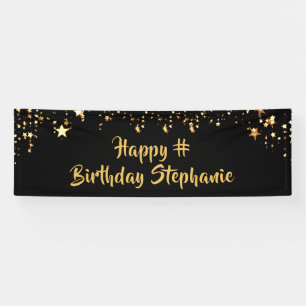 Banderoles Anniversaire Black Gold Stars Brush Script Personn