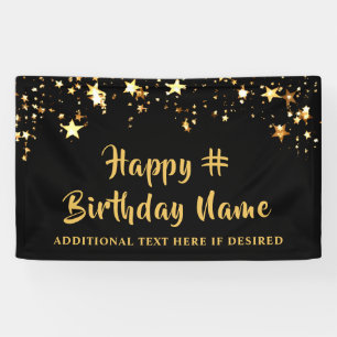 Banderoles Anniversaire Black Gold Stars Brush Script Personn