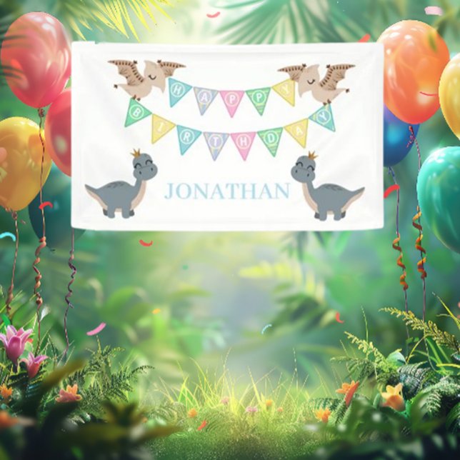 Banderoles Anniversaire Bleu Boho Dino (Celebrate in style with our stunning Boho Dino Birthday Blue Banner!)