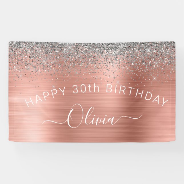 Banderoles Anniversaire Blush Rose Rose Gold Parties scintill (Horizontal)