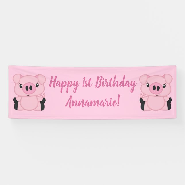 Banderoles Anniversaire de Cochon Rose (Horizontal)