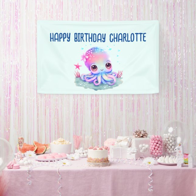 Banderoles Anniversaire de Créature de Mer Pieuvre Mignonne (Fête)