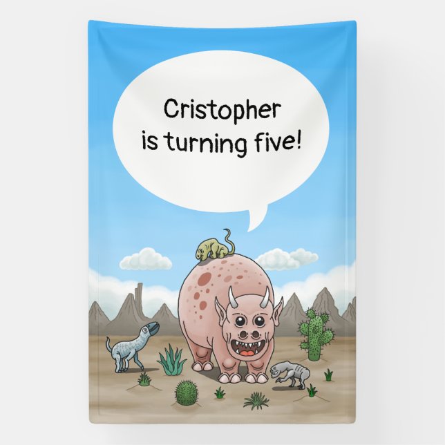 Banderoles anniversaire de dinosaure fantastique (Verticale)