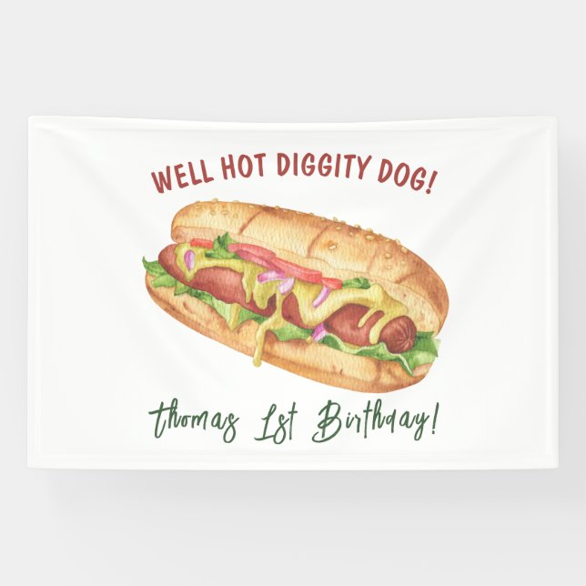 Banderoles Anniversaire de enfant Hot Dog Watercolor (Horizontal)