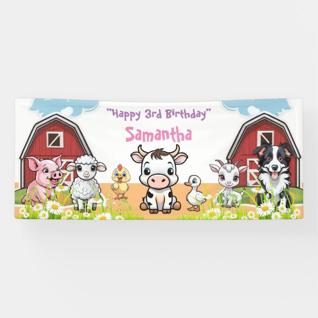 Banderoles Anniversaire de la ferme Red Barn and Daisy Party (Horizontal)