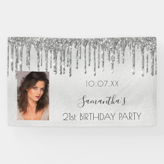 Banderoles Anniversaire de la fête argent photo parties scint (Horizontal)