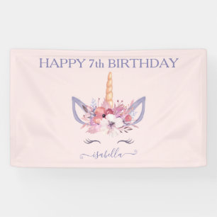 Banderoles Anniversaire de l'aquarelle florale de licorne